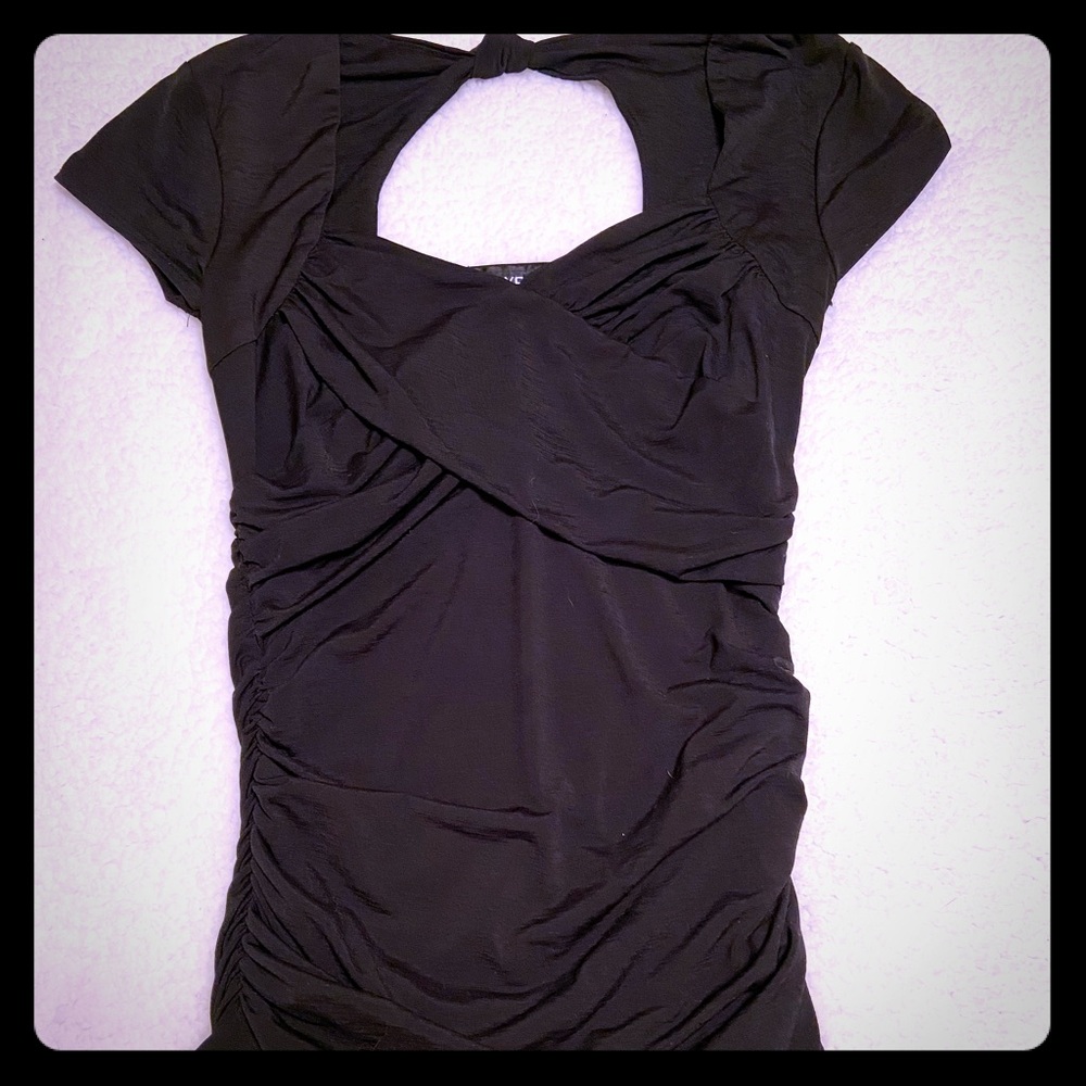 Black Key Hole Cross Fitted Blouse